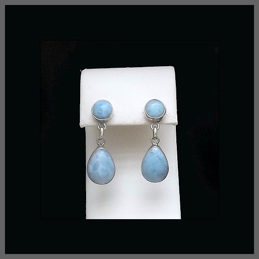 2 Stone Pear Drop Larimar Post Earrings