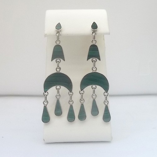 Chilean 2 tier dangle post earrings with Malachite