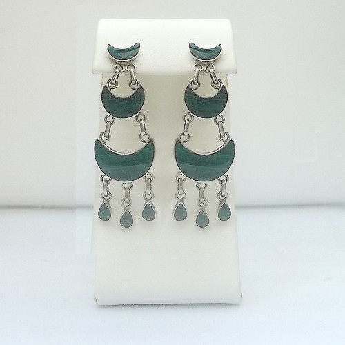 Chilean 3 tier dangle post earrings with Malachite