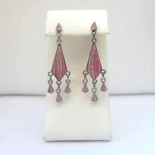 Chilean dangle post earrings with Rhodochrocite