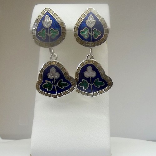 Dark Blue Linked Meenakari Earrings