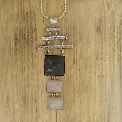 Designer Black Onyx & Rose Quartz Pendant