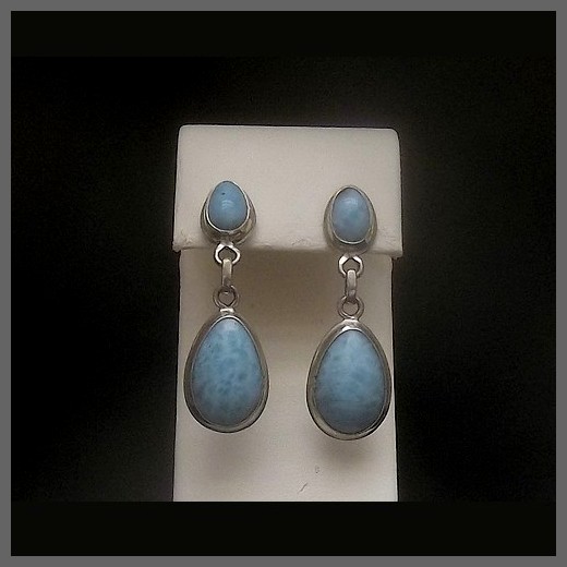 Heavy 2 Stone Paddle Style Larimar Post Earrings