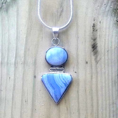 Hinged 2 stone Blue Lace Agate Pendant