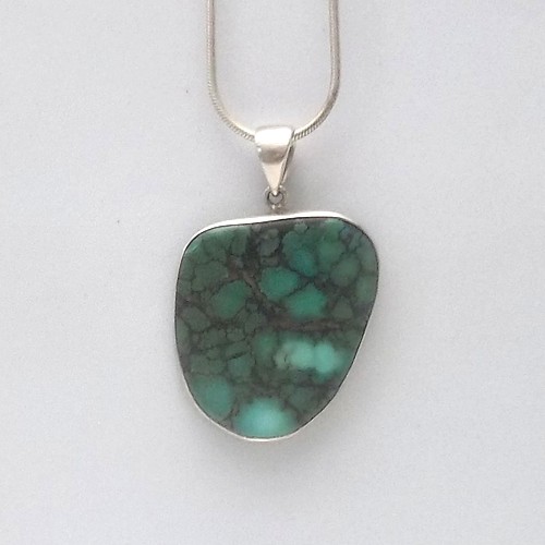 Large Freeform Spider web Turquoise Pendant