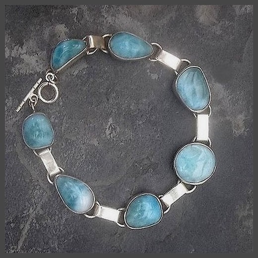 Superb 7 Stone Sterling Silver Larimar Bracelet 