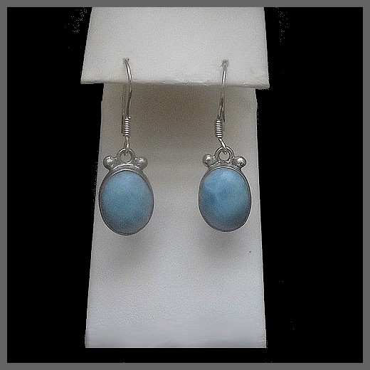 Oval Larimar Earrings with Orb Decoration 