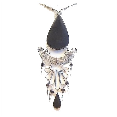 Peruvian Medallion Necklace with Obsidion