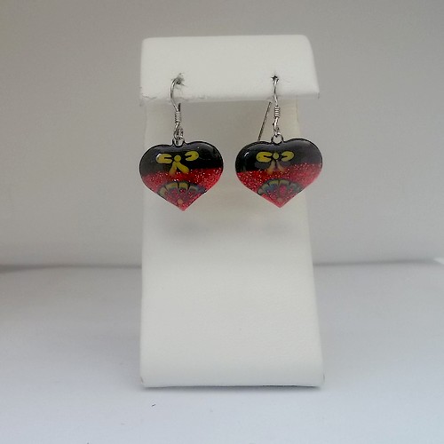 Red & Black Heart Meenakari Earrings