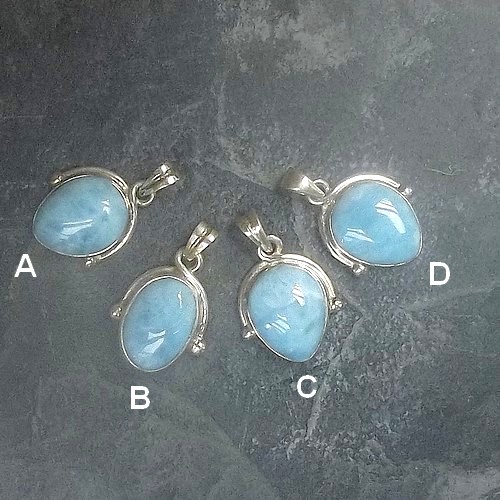 Pear Drop Shaped Larimar Pendant with Decoration (A)
