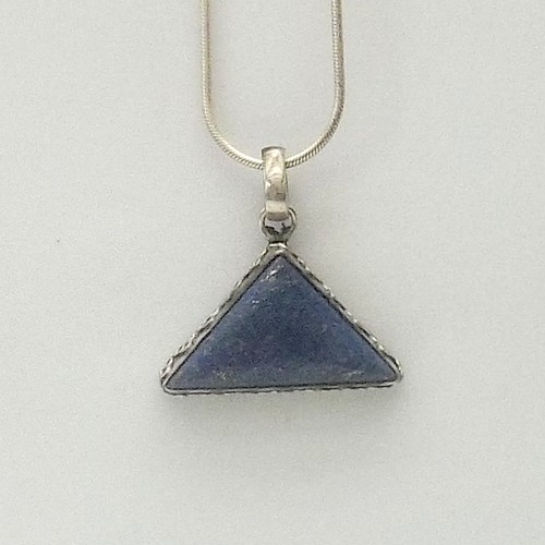 Triangular Lapis Pendant with Decorated Bezel