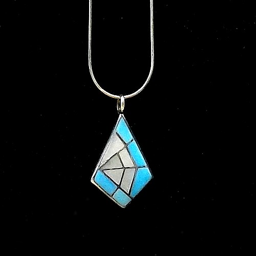Arrowhead Pendant with Spider Web design in Turquoise & Shell