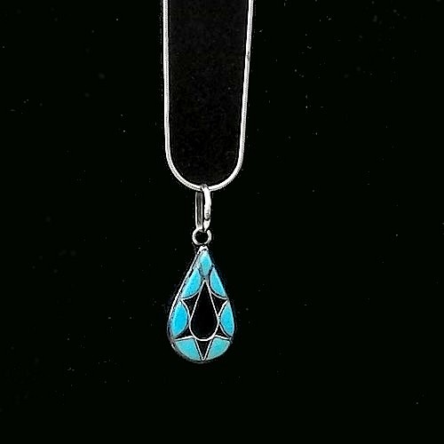 Traditional Zuni Pendant with Turquoise & Jet