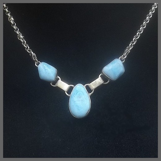 3 Stone Pear Shape Larimar Necklace