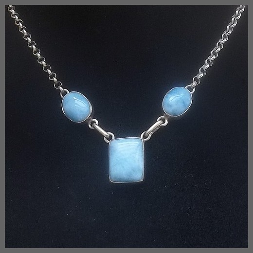 3 Stone Rectangular Larimar Necklace