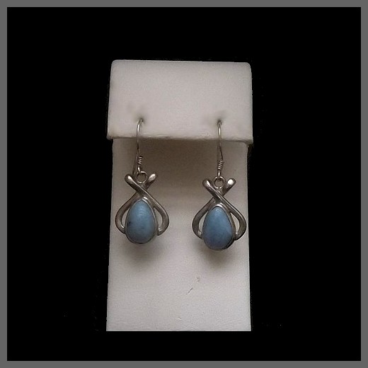 Teardrop Larimar Earrings with Pretzel shape Decoration