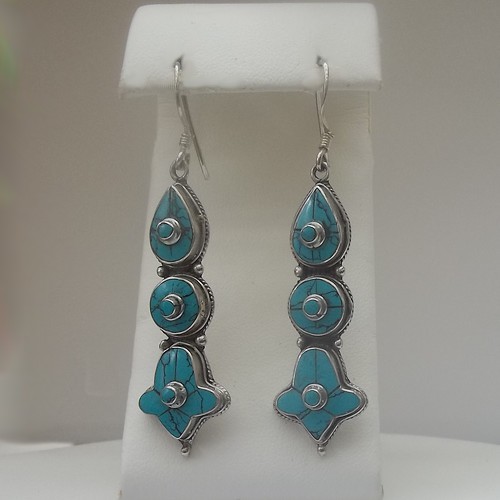 Traditional Indian 3 Stone Earrings with Turquoise