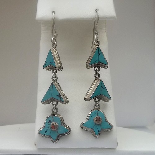 Traditional Indian Turquoise Dangly Earrings