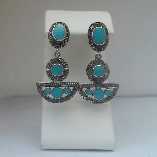 Traditional Marquisette Dangle Earrings with Turquoise