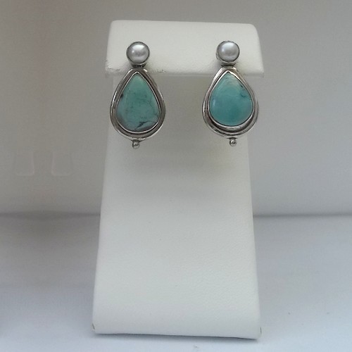 Traditional Post Earrings with Turquoise & Pearl