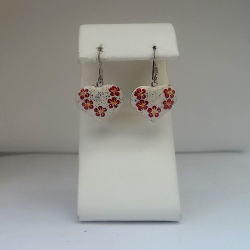 White Heart Meenakari Earrings